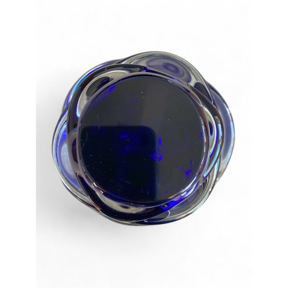 Vintage Art Glass Vase With Swirled Design Cobalt Blue & Clear Handcrafted Decor - Picture 5 of 5